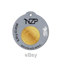 0,50 1/2 gram gold bar 22 karat NZP Gold Refinery, 916 Fine Solid gold Coin