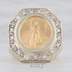 0.70ctw Diamond Halo American Gold Eagle Coin Ring 10k 22k Fine Gold Size 11.5