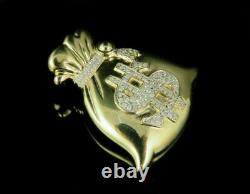 1.00 Ct Ct Round Diamond In 14K Yellow Gold Over Dollar Money Bag Charm Pendant