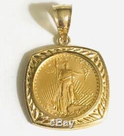 1/10 Oz 22k Fine Gold Lady Liberty Coin Bullion 14k Fancy Bezel Pendant 2008 Ex