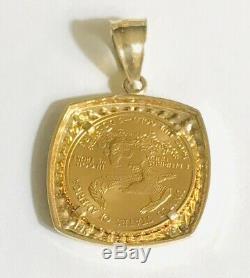 1/10 Oz 22k Fine Gold Lady Liberty Coin Bullion 14k Fancy Bezel Pendant 2008 Ex