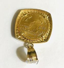 1/10 Oz 22k Fine Gold Lady Liberty Coin Bullion 14k Fancy Bezel Pendant 2008 Ex