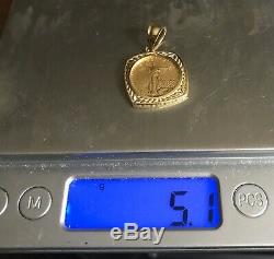 1/10 Oz 22k Fine Gold Lady Liberty Coin Bullion 14k Fancy Bezel Pendant 2008 Ex