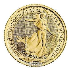 1/10 Oz 999.9 Fine Gold Royal Mint Britannia 2023 Bullion Investment Coin