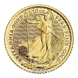 1/10 Oz 999.9 Fine Gold Royal Mint Britannia 2023 Bullion Investment Coin 14k FN