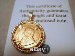 1/10 oz Fine Gold 2000 Krugerrand Gold Coin in 14K Bezel Pendant