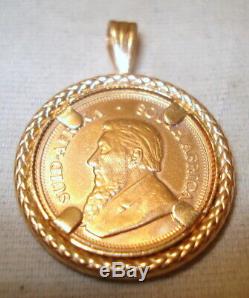 1/10 oz Fine Gold 2000 Krugerrand Gold Coin in 14K Bezel Pendant