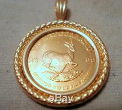 1/10 oz Fine Gold 2000 Krugerrand Gold Coin in 14K Bezel Pendant
