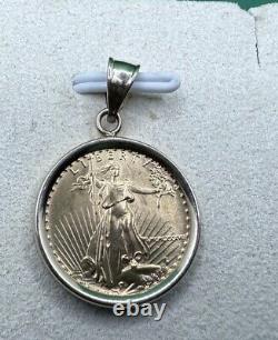 1/10 oz Fine Gold Standing Liberty 5 Dollar Coin 14k Yellow Bezel Pendant 1988