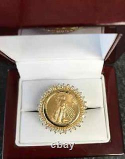 1/10OZ Fine Gold Liberty Coin With 2Ct Round Moissanite 14k Yellow Gold Plated