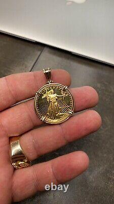 1/2 Oz 22k Fine Gold American Eagle MCMXCp Gold Coin Pendant With14k Solid Frame
