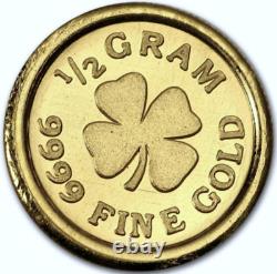 1/2 gram. 9999 fine Gold Round-Lucky 4 Leaf Clover-in capsule X3