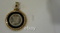 1/20th Platinum Noble Coin Inside Black Onyx 14k Gold Rope Pendant Isle Of Man