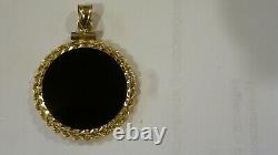 1/20th Platinum Noble Coin Inside Black Onyx 14k Gold Rope Pendant Isle Of Man