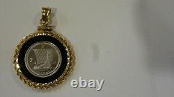 1/20th Platinum Noble Coin Inside Black Onyx 14k Gold Rope Pendant Isle Of Man