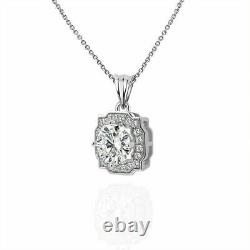 1.25 Ct Round Cut Simulated Diamond Engagement Halo Pendant 14K White Gold Over