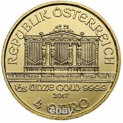 1/25 oz 999.9 Fine Gold Bullion Austrian Gold Philharmonic Coin 2017 (BU)