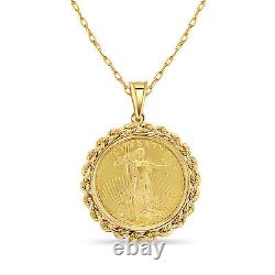 1/2OZ Fine Gold Lady Liberty Necklace with Rope Bezel 14k Yellow Gold gift for