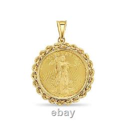 1/2OZ Fine Gold Lady Liberty Necklace with Rope Bezel 14k Yellow Gold gift for