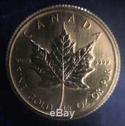 1/4 oz Gold Canadian Maple Leaf Coin (. 999 Fine Gold, 1986) Round