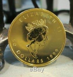 1 OZ. 9999 Fine Gold 50 Dollar Canadian Coin 1999 Elizabeth II Canada Maple Leaf
