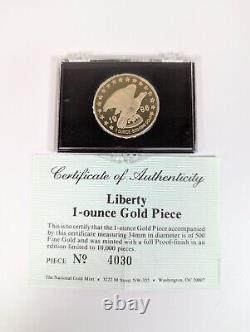 1 Ounce Proof Liberty Gold Piece 500 Fine Gold Limited Edition #4030 withBox & COA