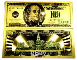 1 Troy Ounce. 999 Fine 2016 American Silver Eagle Bu + 99.9% 24k Gold $100 Bill