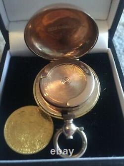 1 ducat gold bullion coin & 9ct gold sovereign gold coin case/holder c1904 rose