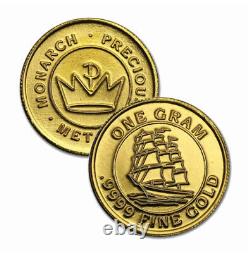 1 gram. 9999 fine Gold Round Tall Ship in capsule