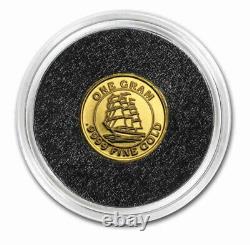 1 gram. 9999 fine Gold Round Tall Ship in capsule