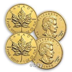 1 oz Canadian Gold Maple Leaf Random Date $50 Gold Coin. 999 Fine BU (Lot of 2)