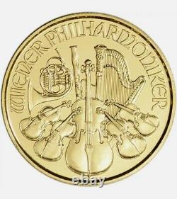 1 x 1/25 oz 9999 Fine Gold Coin 2021 Austria Gold Philharmonic 4 Euro BU