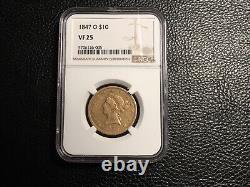 10.00 Liberty Gold Coin 1847-O NGC 25 Very Fine Nice Original Early Date