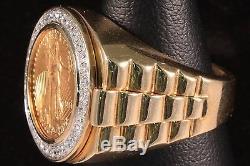 10K Mens Yellow Gold Liberty 1/10 Oz Fine Gold Coin Ring Size 10, 0.62 ct