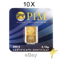 10X 0.1 Gram (g) 1 Gram Gold Bullion Bar Assay. 9999 24k Fine LBMA Coin Nugget