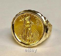 14 KT SOLID YELLOW GOLD MENS RING 25MM for 1/4oz US LIBERTY COIN