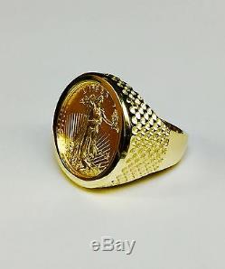 14 KT Solid Yellow Gold Mens Ring 25MM for 1/4oz US LIBERTY COIN-mounting only