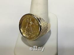 14 KT Solid Yellow Gold Mens Ring 25MM for 1/4oz US LIBERTY COIN-mounting only