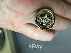 14 KT Solid Yellow Gold Mens Ring 25MM for 1/4oz US LIBERTY COIN-mounting only