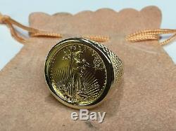 14 KT Solid Yellow Gold Mens Ring 25MM for 1/4oz US LIBERTY COIN-mounting only