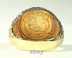 14 Karat Yellow Gold Mens Coin Ring Vintage Us Coin 1874 Size 8 11.1 Gr