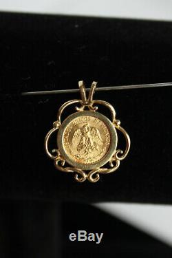 14 Kt Yellow Gold Pendant With A 2 Pesos Mexican. 900 Fine Gold Coin