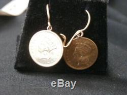 14K 1856 $1 One Dollar Liberty Head Coin Earrings Yellow Gold #1607