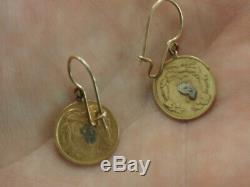 14K 1856 $1 One Dollar Liberty Head Coin Earrings Yellow Gold #1607