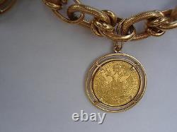 14K GOLD FANCY LINK 3Pc 1915 FRANC HVNGAR BOHEM AUSTRIA COIN CHARM BRACELET SET