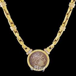14K Gold Heavy Ancient Coin Pendant Necklace Ruby Diamond Roman 74.8G