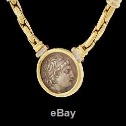14K Gold Heavy Ancient Coin Pendant Necklace Ruby Diamond Roman 74.8G
