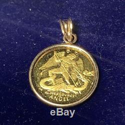 14K Gold Pendant Bezel With ISLE OF MAN ANGEL 1/20 FINE GOLD COIN. 999 24k