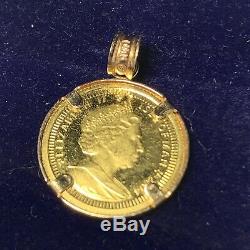 14K Gold Pendant Bezel With ISLE OF MAN ANGEL 1/20 FINE GOLD COIN. 999 24k