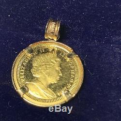 14K Gold Pendant Bezel With ISLE OF MAN ANGEL 1/20 FINE GOLD COIN. 999 24k